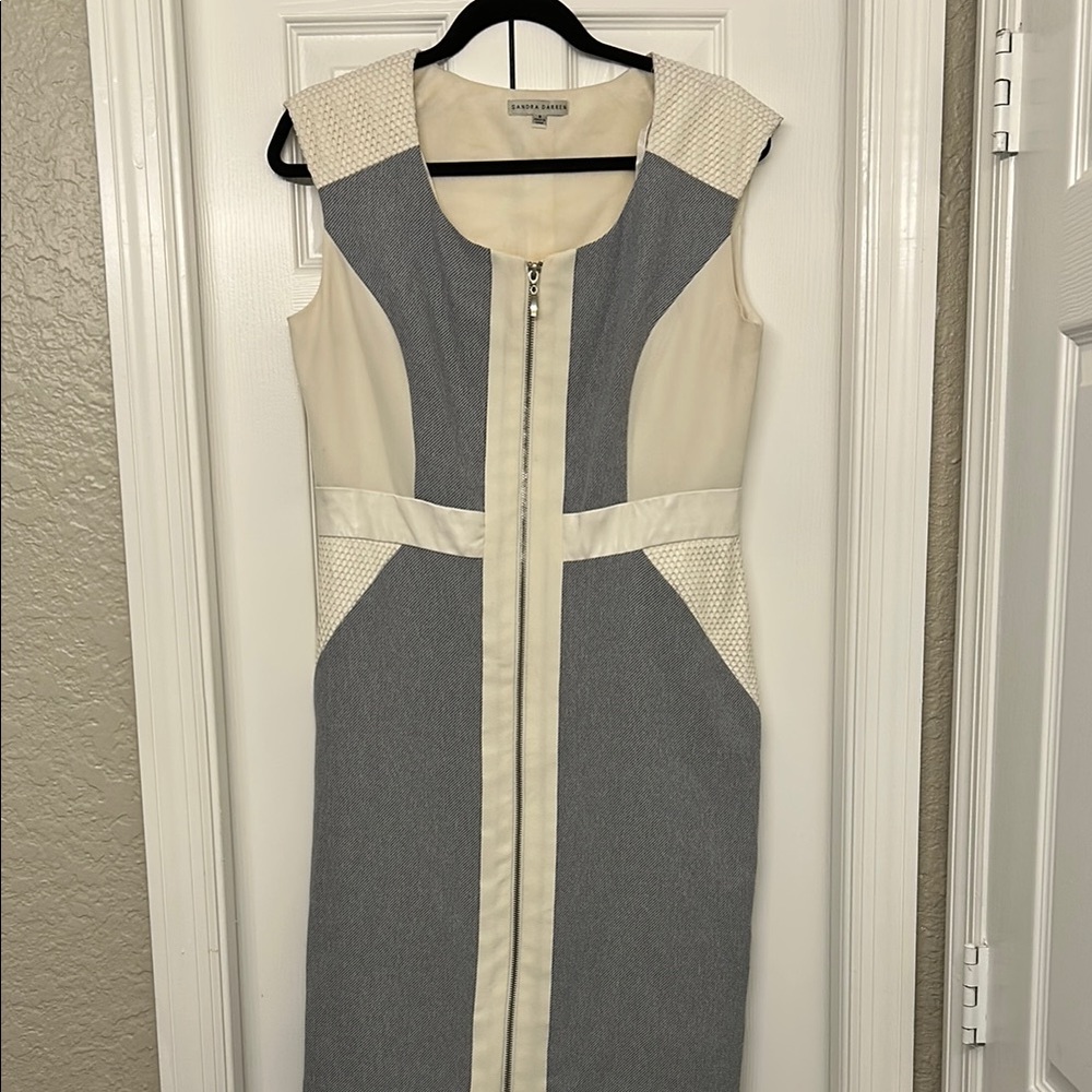 Gray and Cream Sheath Dress